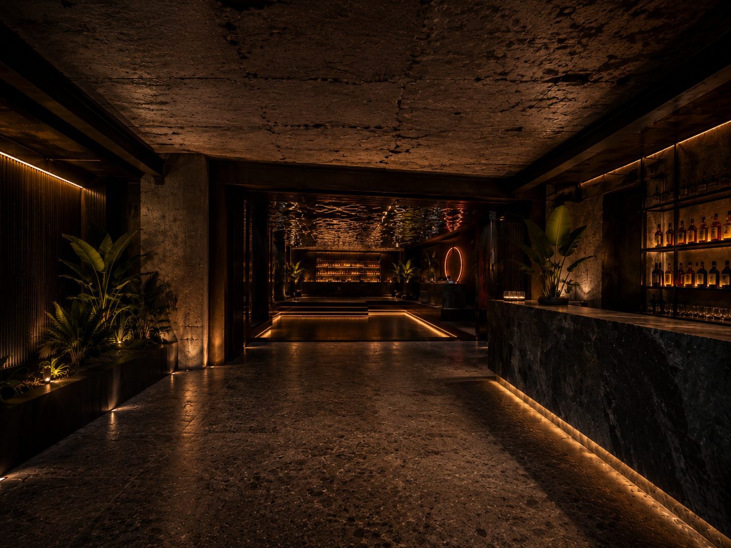 Render: the approach, the Eclipse at the end of the corridor