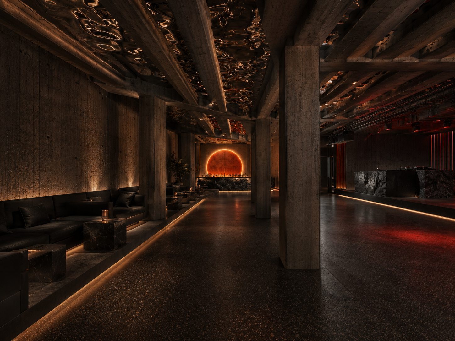 Render: lounge, bar and booth in one room