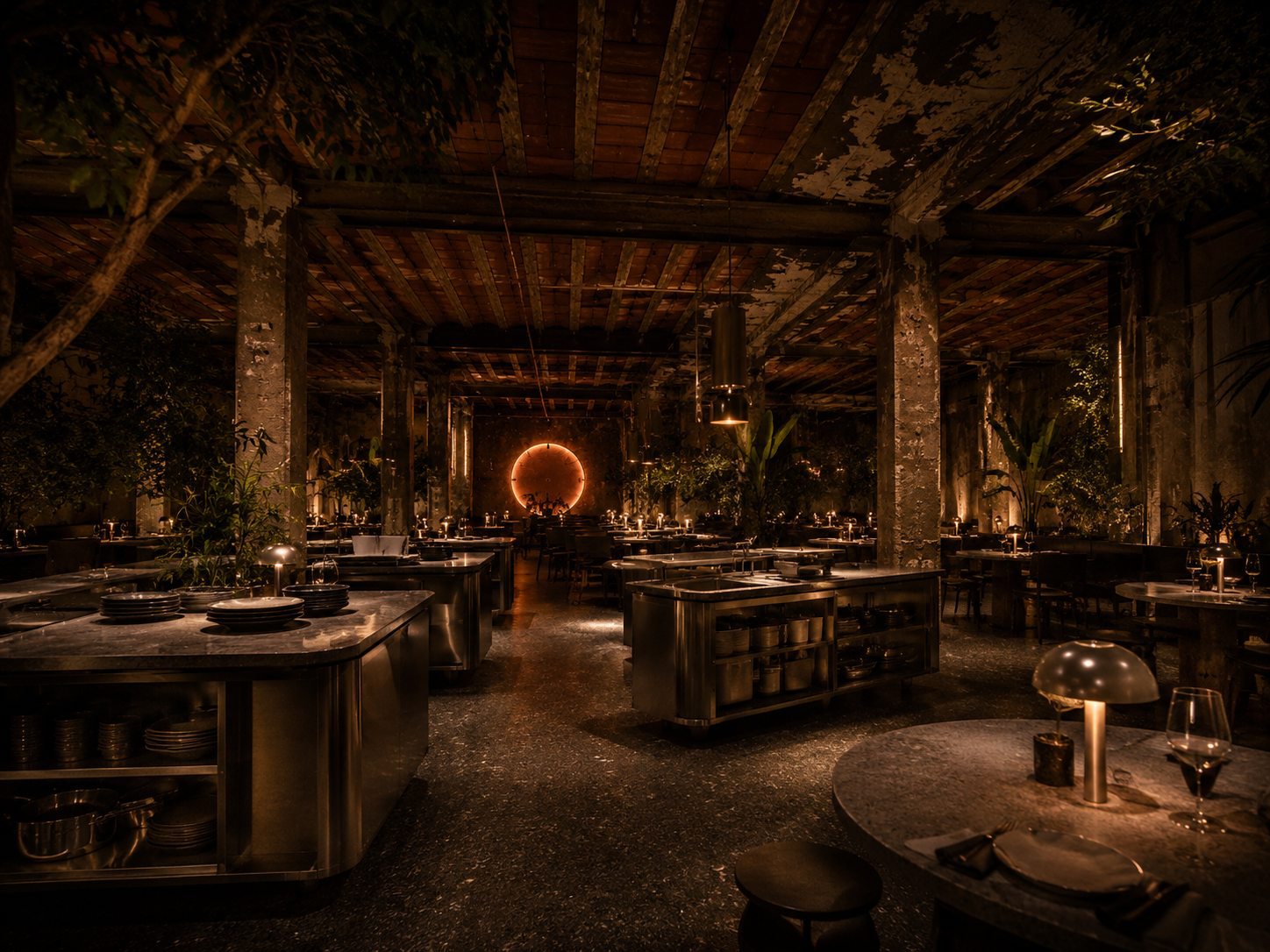 Render: the open kitchen at the heart of the floor, the Eclipse on the far wall